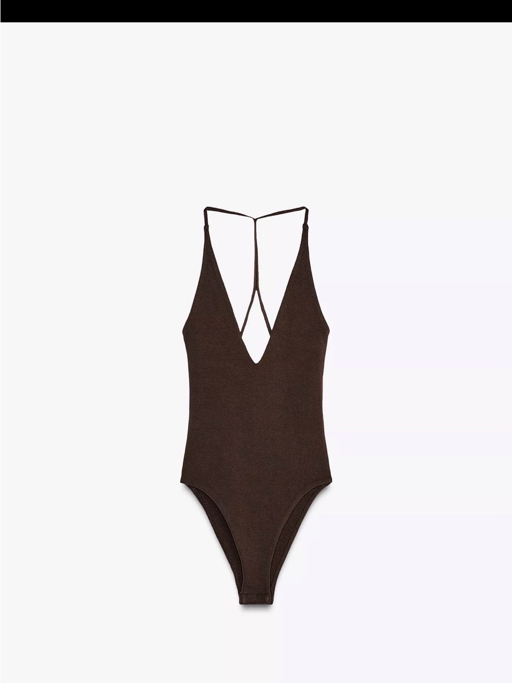 Woman’s Brown Strappy V-Neck One-Piece Bodysuit